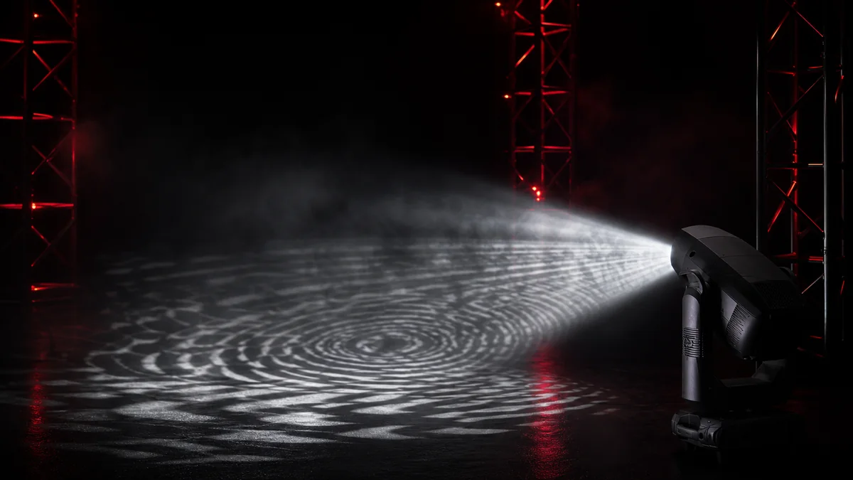 Animation wheel style texture beam on a dark stage