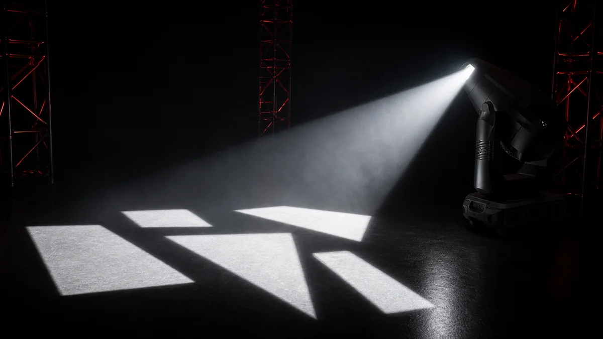 Framing shutter beam cuts projected on a dark stage