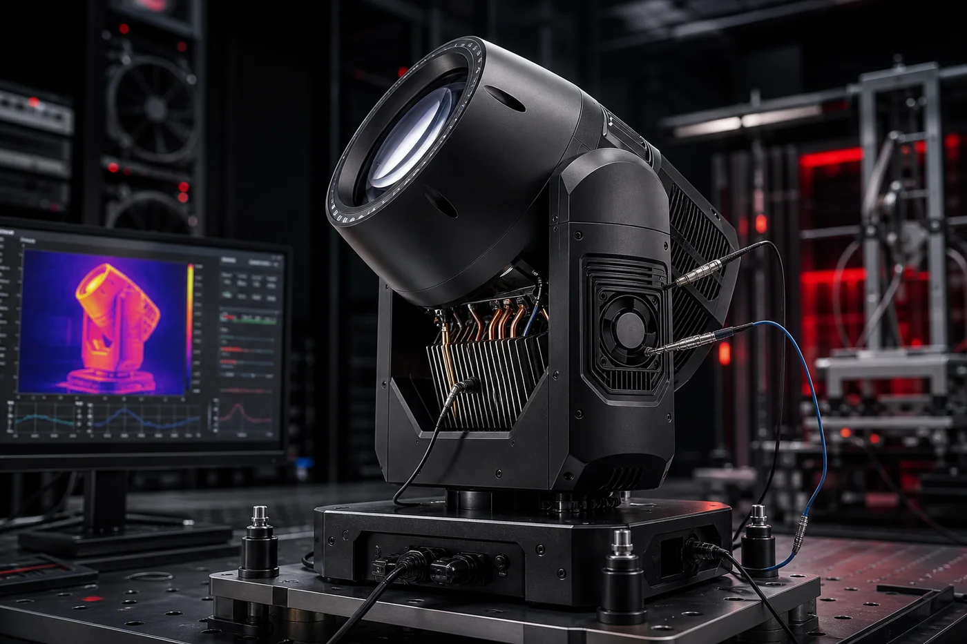 Custom stage lighting thermal and movement stability testing