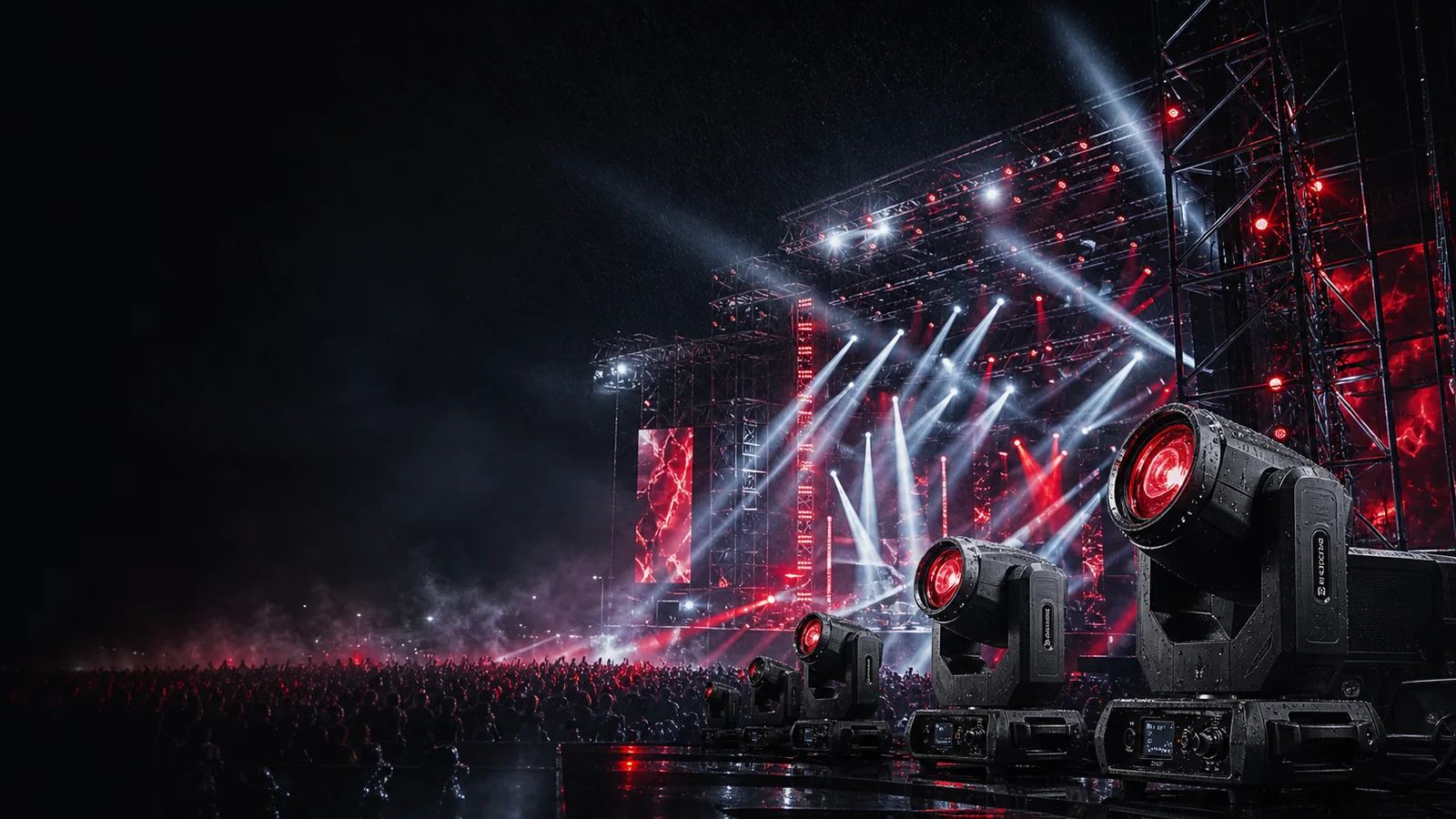 Rainproof stage lighting solution with waterproof fixtures